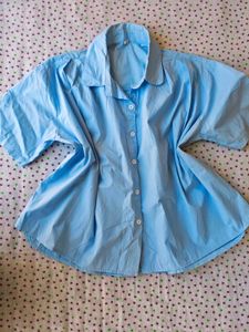 Light Blue Oversized Button-Up Shirt