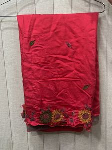 Red Embroidered Dupatta with cutwork