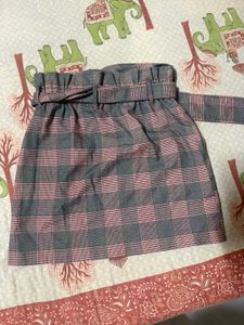 Plaid Mini Skirt with Belt