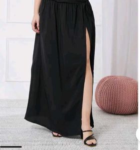 shein drawstring tie-up slit skirt with