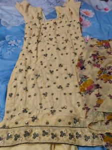 embroidered cream colour salvar suit