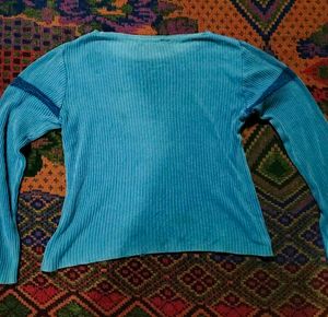 Blue Ribbed Long Sleeve Top