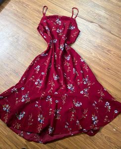 Red Floral Strap Dress