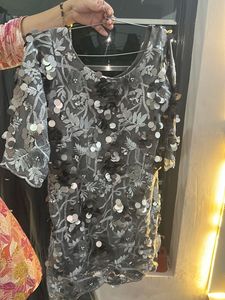 Gray Sharara Sequin Party Dress