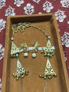 Elegant Blue &amp; Gold antique Jewelry Set