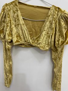 Velvet Puff Sleeve Crop Top