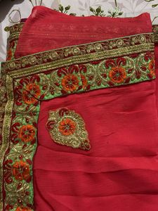 Beautiful Red Embroidered Saree
