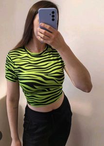 Neon Zebra Print Cropped Top