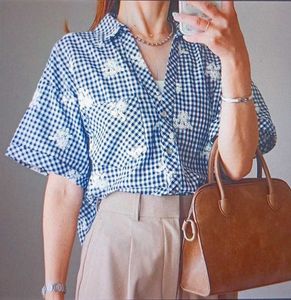 ZARA Chic Gingham Embroidered Button-Up Shirt