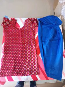 Elegant Red Kurta Set with Blue Pants