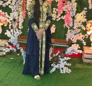 Elegant Navy & Gold Embroidered Gown