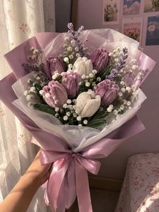 💜 Handmade Lavender & Cream Tulip Bouquet