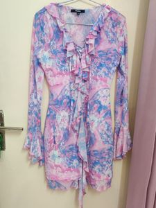 Ruffle Tie-Dye Mini Dress