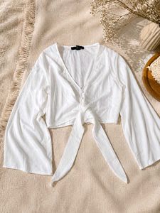 White Tie-Front Crop Top