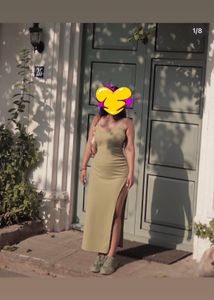 Olive Green Maxi Dress with High Slit