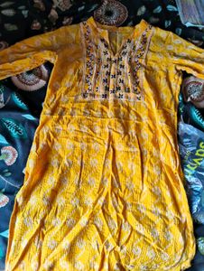 Yellow Printed Kurta