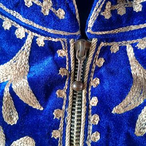 Royal Blue Embroidered Velvet Kurta