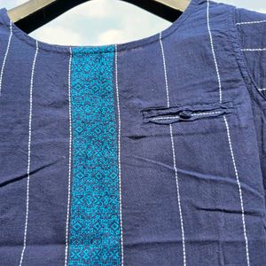 Navy Blue Striped Kurta