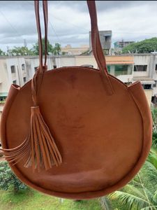 Tan Leather Round Sling Bag