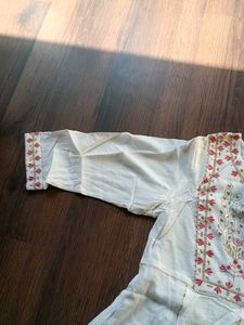 White Embroidered Anarkali Gown ( L size )
