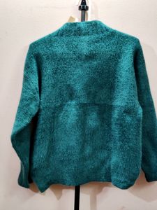 womens imported teal-color high-neck fuzzy sweater