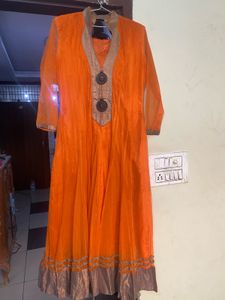Vibrant Orange Anarkali Kurta Suit