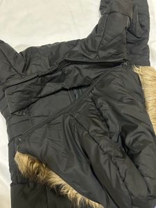 Black Puffer Jacket with Faux Fur detachable Hood