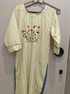 Embroidered Cream Striped Kurta like New