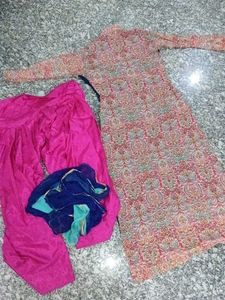 Embroidered Navy Blue Kurta salwar duptta