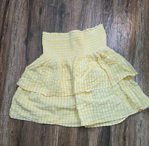 Yellow Gingham Tiered Mini Skirt