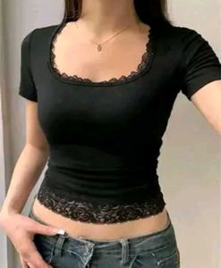 Black Lace Trim Crop Top