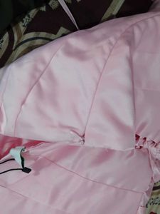 strapless pink satin corset dress