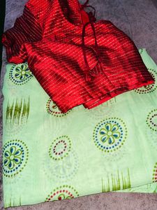 Light Green Saree with Red Blouse 36