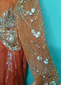 Elegant Orange Embellished Ethnic Gown