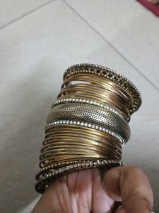 Set of 12 Gold Tone Bangles with Rhinestones