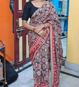 Beautiful kalamkari ajrakh cotton saree