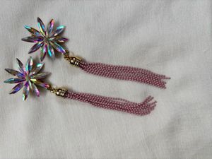 Sparkling Flower Tassel Earrings