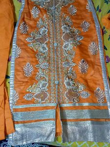 Elegant Orange Embroidered Kurta Set with Dupatta