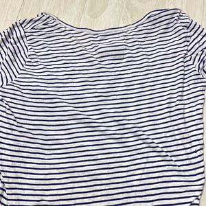 Striped off shoulder Long Sleeve Top with Embroide