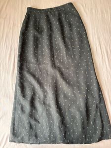 dark brown Sheer Printed Midi Skirt