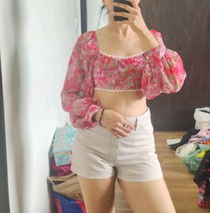 New Charming Cute Red Printed Crop Top