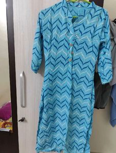 Blue Chevron Print Kurta