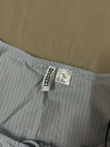 H&amp;M Light Blue Striped Tie-Front Top
