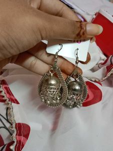 Elegant Oxidised Silver Jhumka Earrings