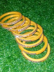 Yellow & Rhinestone Bangles (Set of 8)