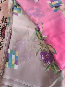 Beautiful Pink &amp; Grey Floral Saree