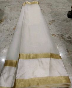 Elegant White Organza Saree with Gold Border