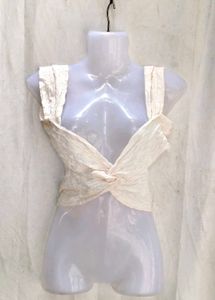 Cream Textured Twist Crop Top