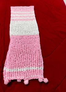 Handmade Pink &amp; White Striped Scarf