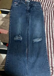 Ripped Wide Leg Denim Jeans